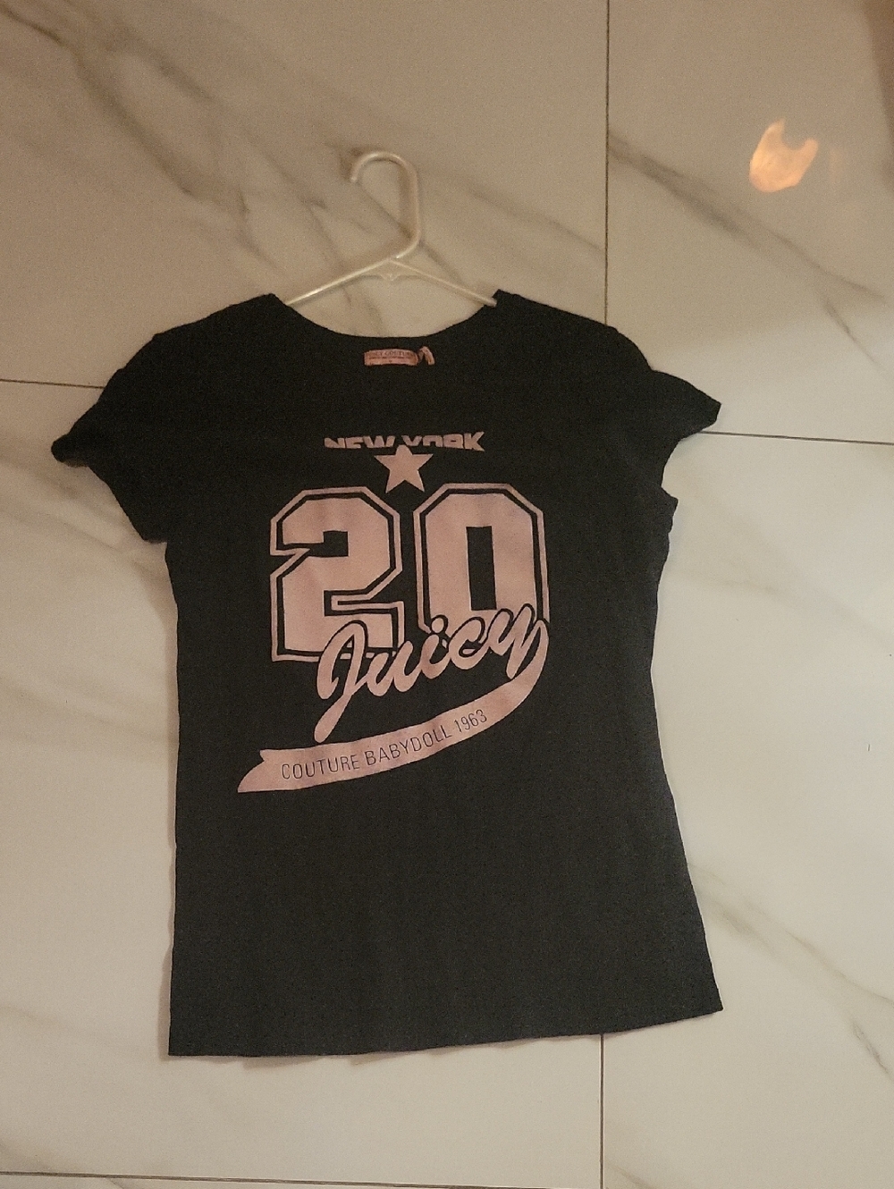 Juicy Couture Black Tee with Light Pink Graphic